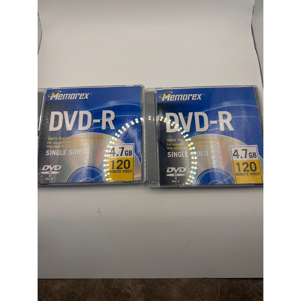 Lot of 2 Memorex DVD-R 4.7GB 120 Minute Single Sided Blank Media Discs Cases
